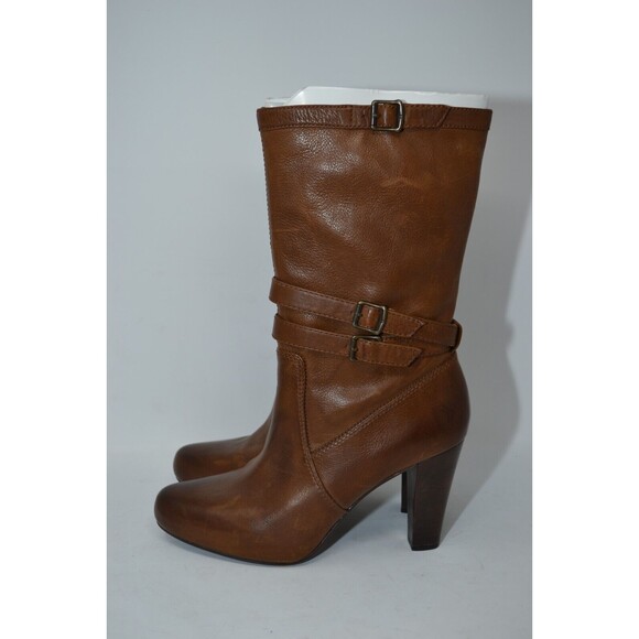 Frye 3476124 Marissa Slouch Heel Boots Size 8.5 M Brown leather‎ Buckle Mid Calf - Picture 5 of 16